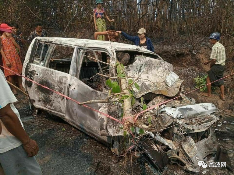 伊洛瓦底省勃生昌达公路发生严重车祸，人车均遭焚毁！