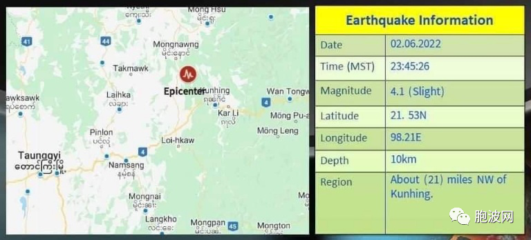 缅甸六月份伊始(1-5日)连日发生地震！