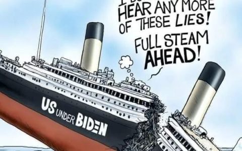 缅甸漫画：拜登的民主泰坦尼克号