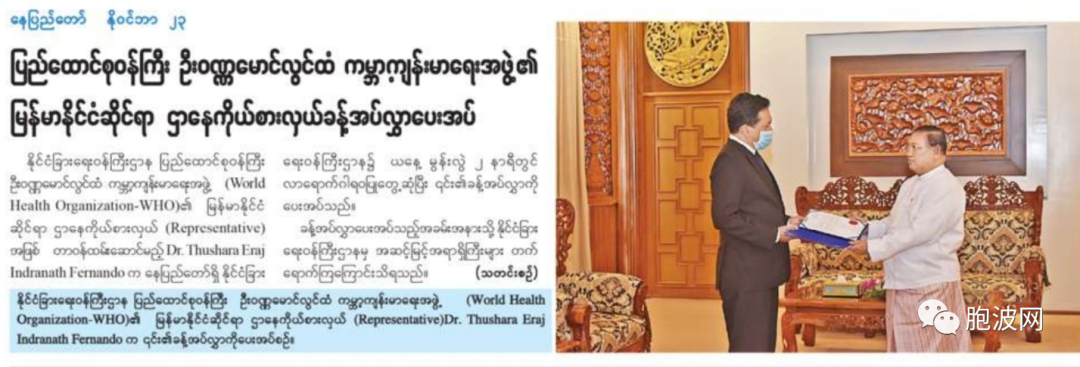世界卫生组织驻缅代表向缅甸外长递交任命书并与卫生部长会晤