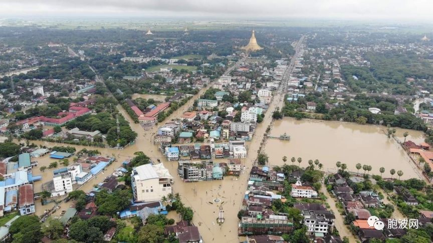 鸟瞰汪洋一片的“泽国”——缅甸勃固市