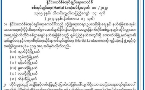 掸邦八个镇区被宣布为军事管制戒严MARTIAL LAW地区